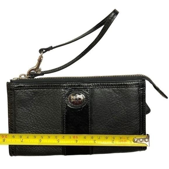 Coach black leather wristlet bag